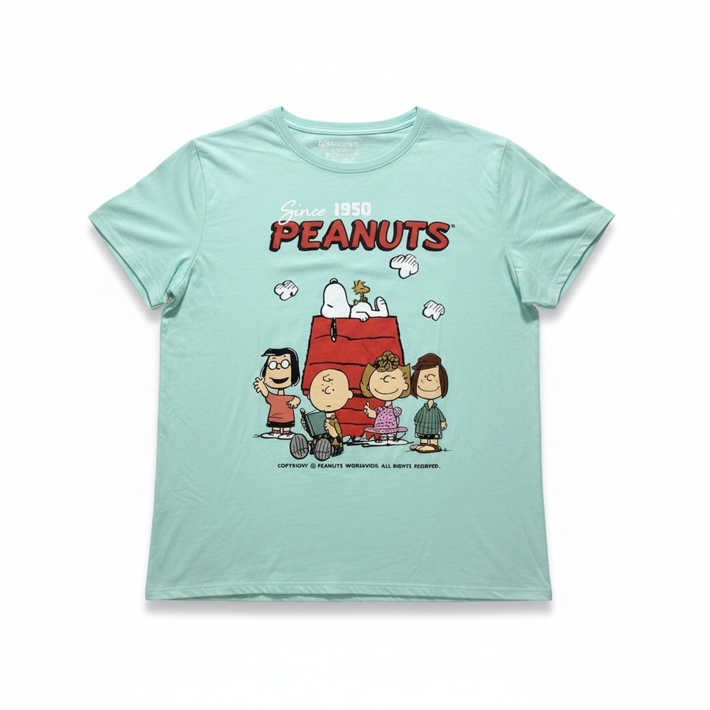 Peanutsβ Hybrid Womens XL Mint Green Snoopy Graphic T-Shirt Casual Vintage Style
